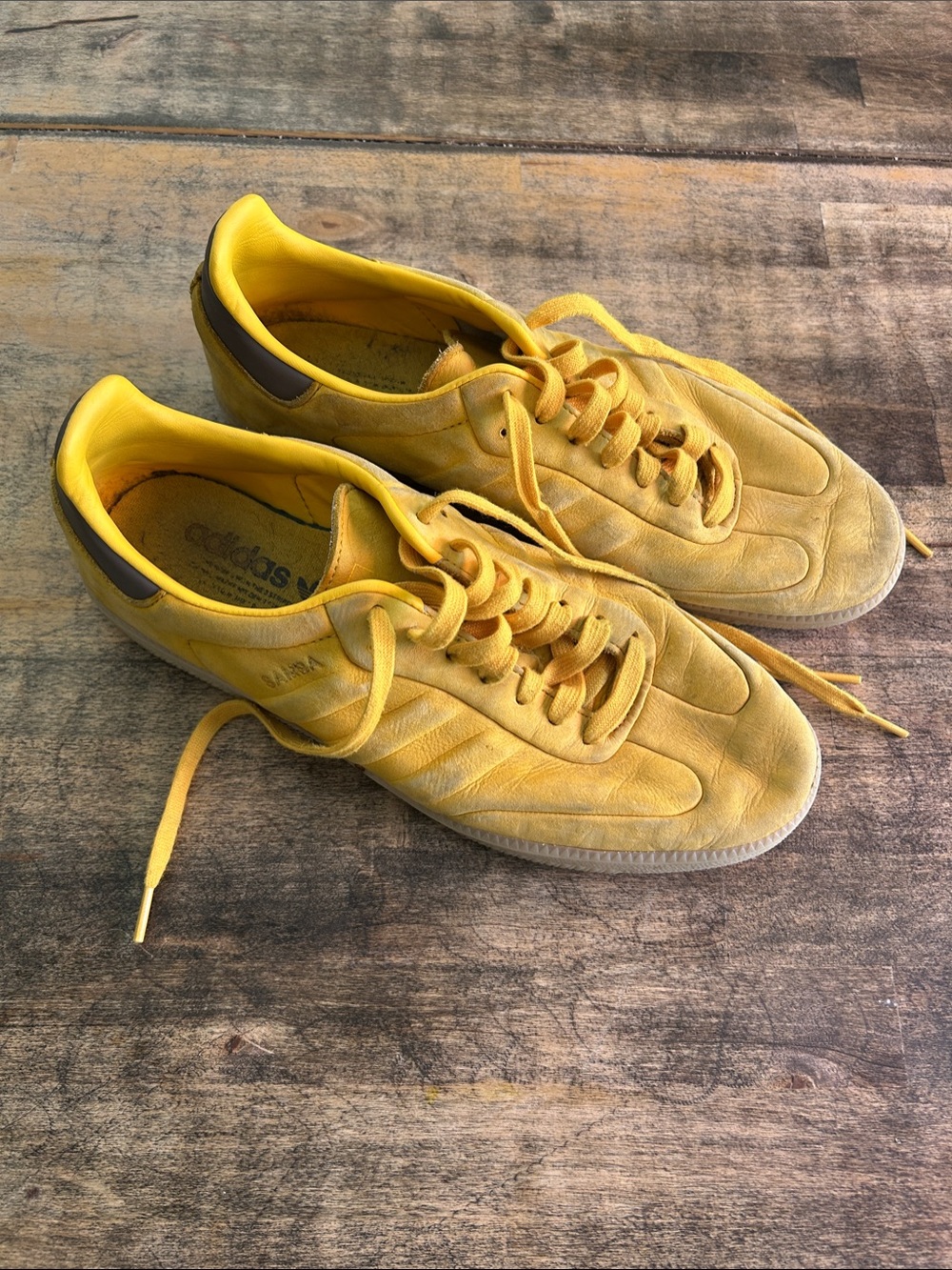 adidas Samba Low-Top Sneakers — Yellow with Brown Heel